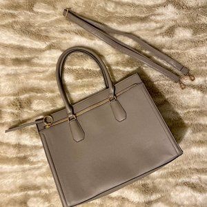 Gray Faux Leather Large Shoulder Bag